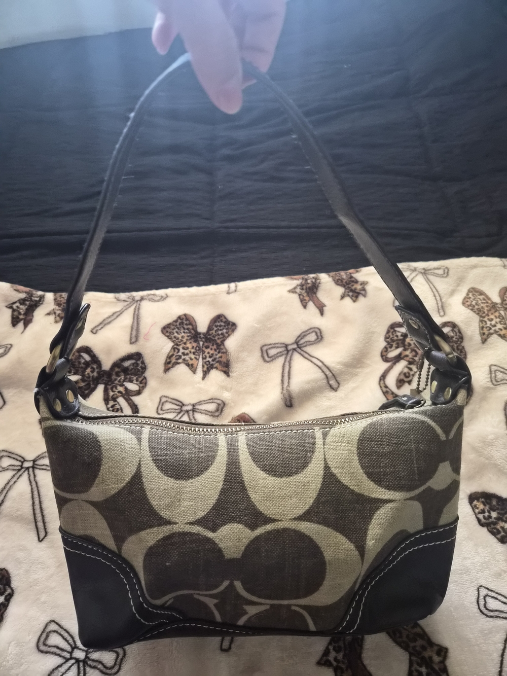 Coach Monogram Canvas Shoulder Bag in Brown and Tan